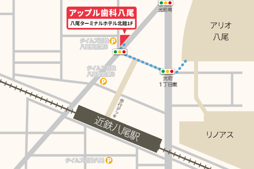 アリオ八尾南側出入り口からのアクセス